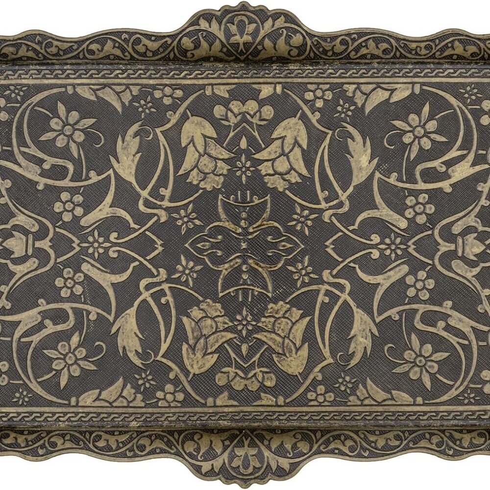 Ottoman Turkish Zamak Serving Tray with Traditional Motifs, Ideal for Coffee and
